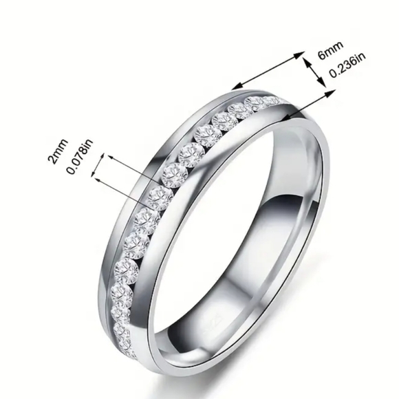 ✨ 6mm Silver Color Zircon Circle Stainless Steel Ring - Sleek Statement Piece ✨ - Picture 3 of 6